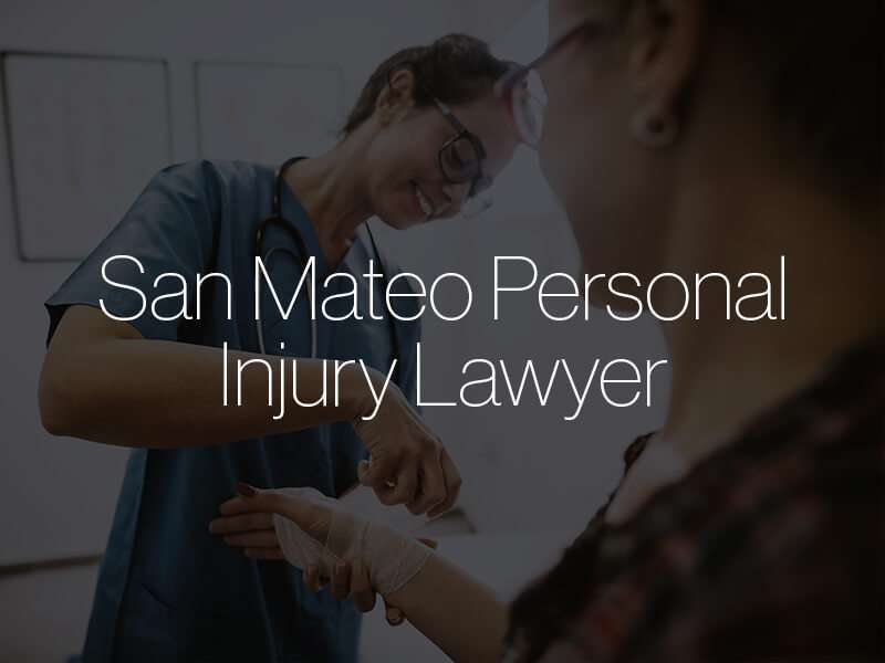 A doctor treating a patient with the text "San Mateo Personal Injury Lawyer" superimposed