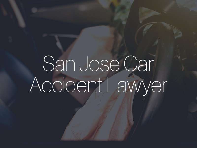 A car with airbags deployed with the text "San Jose Car Accident Lawyer" superimposed