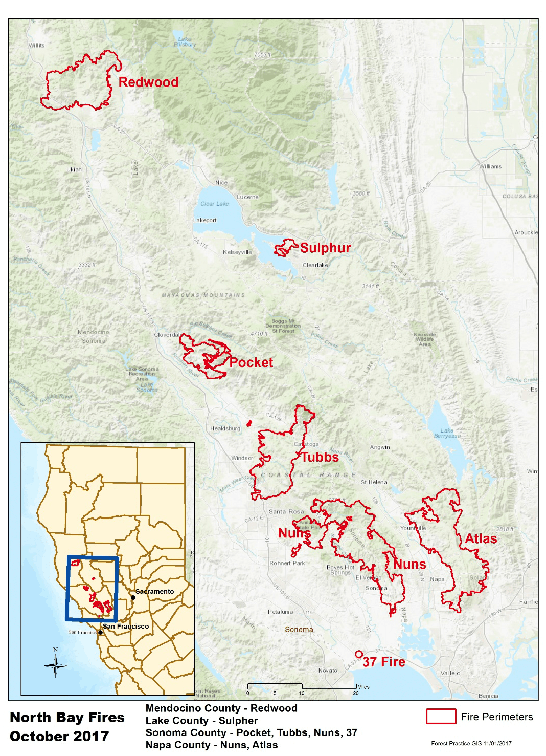 north bay fires - sulphur fire map